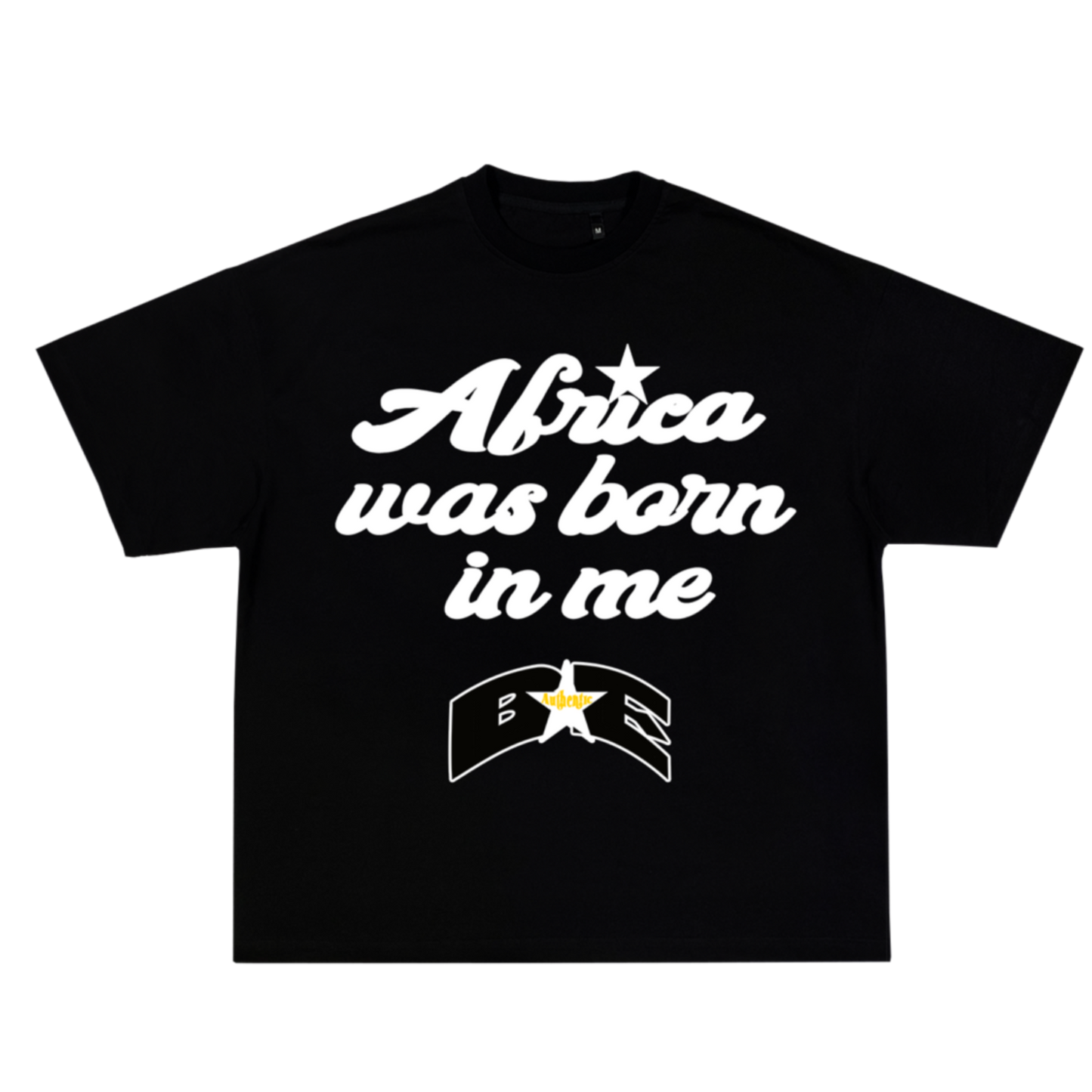 BIL x Be Authentic "Africa was born in me" Tee | Cropped & Oversized Max Heavyweight 7.5 oz Shirt (Black)