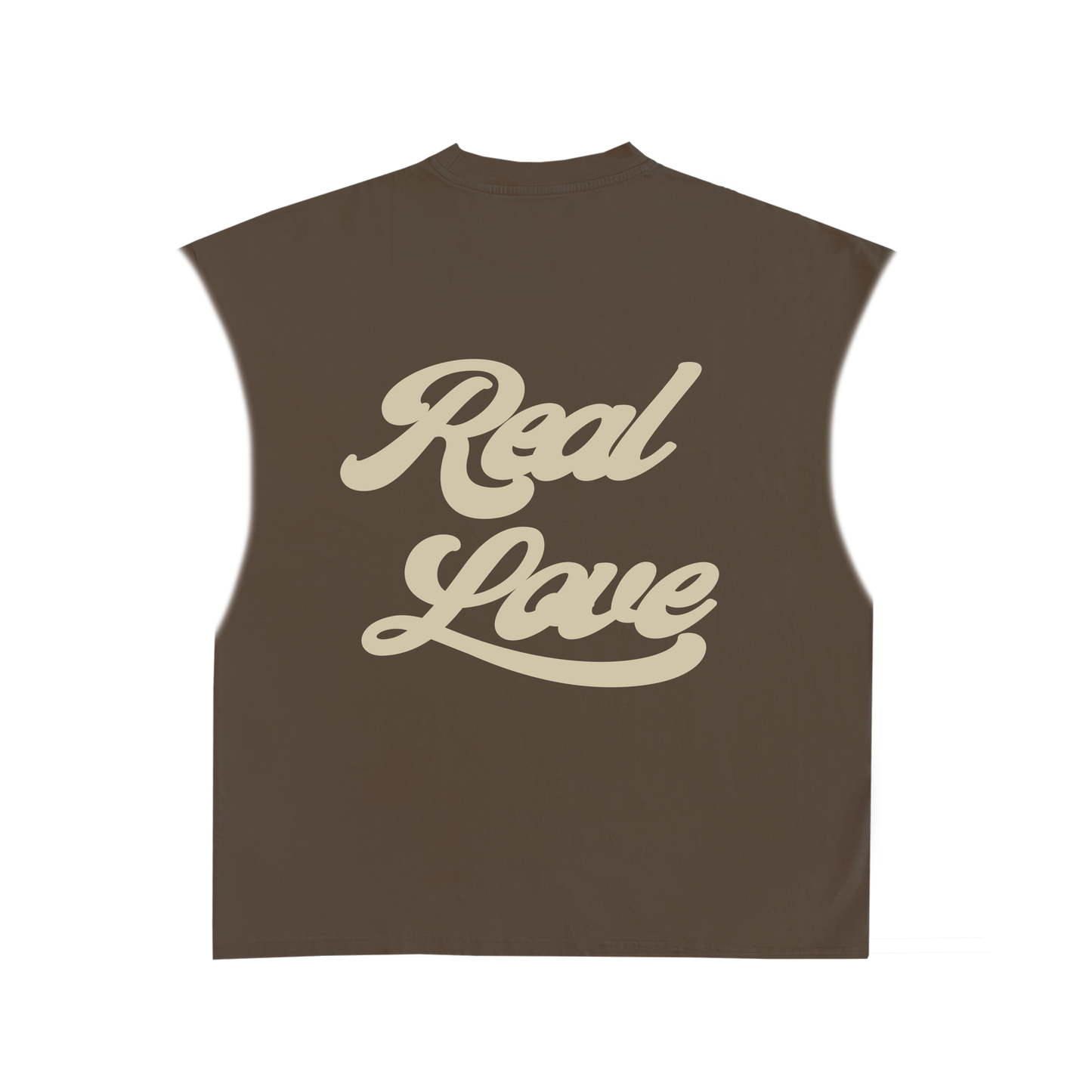 BIL "Real Love" Sleeveless Tee | Cropped & Oversized Max Heavyweight 7.5 oz Shirt (Mocha)