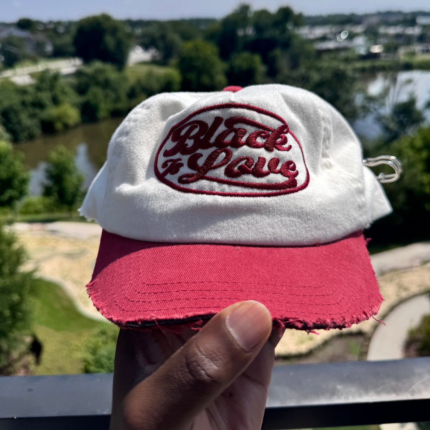 BIL Vintage 1/2 Brim Dad Cap | Hat (Cream/Red)