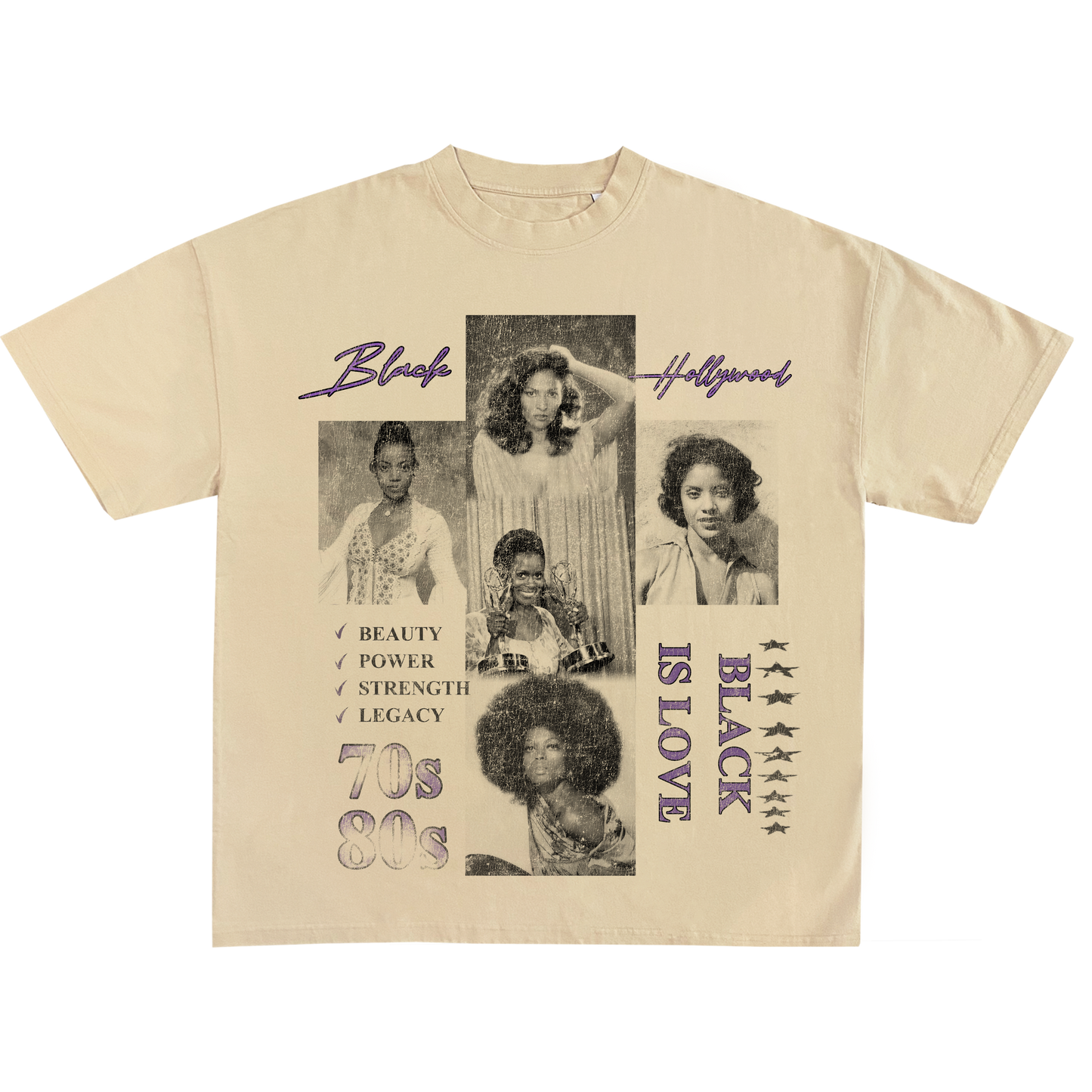 BIL Vintage Black Hollywood (W1) Tee | Cropped & Oversized Max Heavyweight 7.5 oz Shirt (Cream)