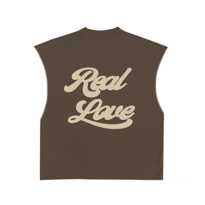 BIL "Real Love" Sleeveless Tee | Cropped & Oversized Max Heavyweight 7.5 oz Shirt (Mocha)