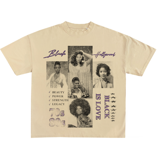 BIL Vintage Black Hollywood (W1) Tee | Cropped & Oversized Max Heavyweight 7.5 oz Shirt (Cream)